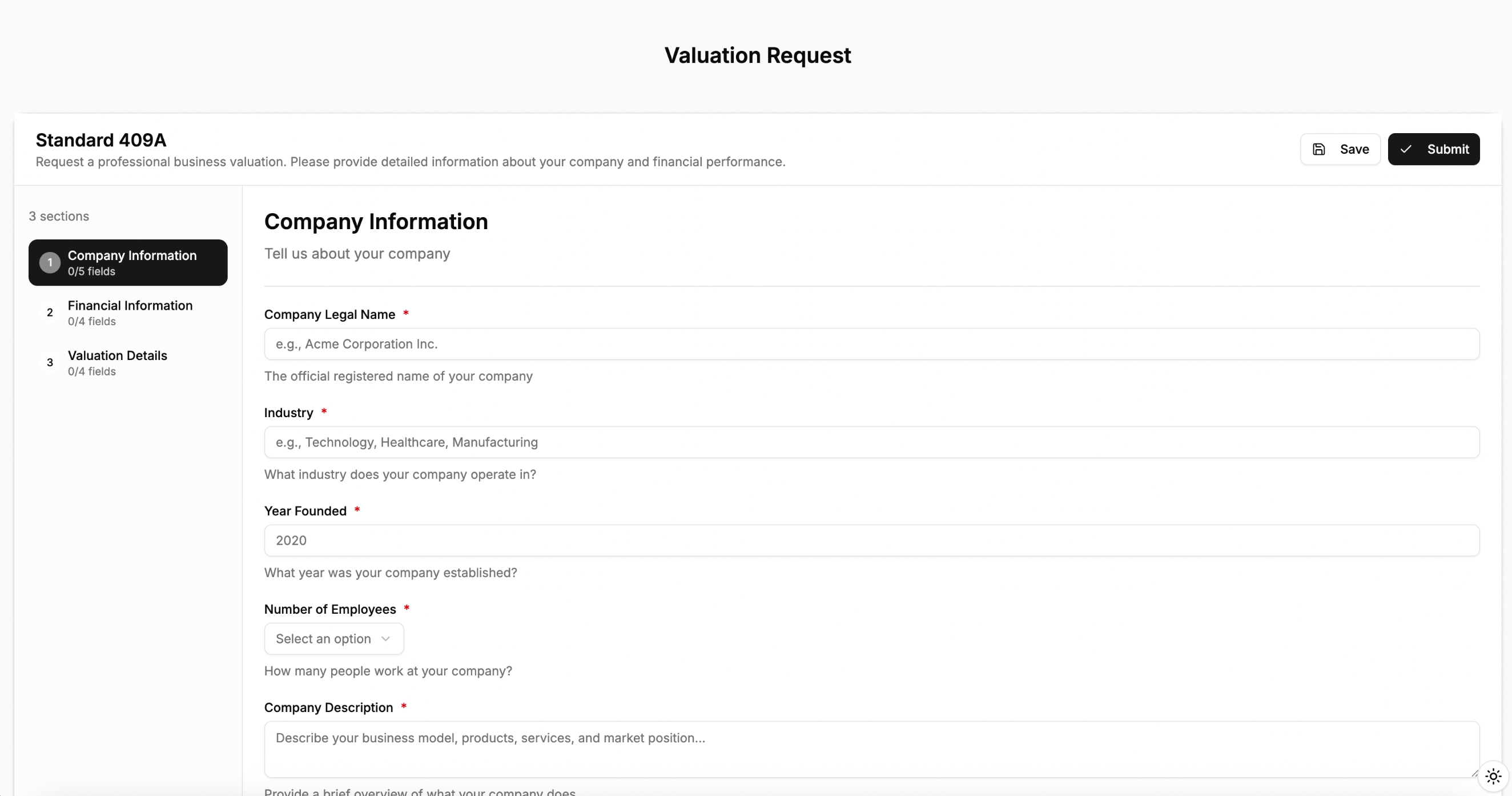 Custom valuation forms